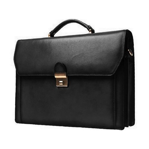 Cartable Katana refente de cuir de vachette 2 soufflets K 63025 - Noir