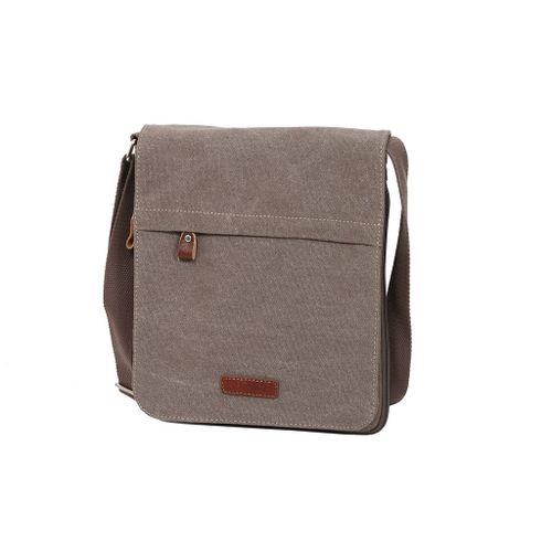 Pochette Katana portée travers en toile garni Cuir de Vachette 6568 - Marron clair