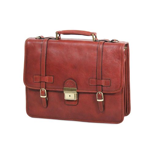 Cartable Katana cuir de vachette gras 3 soufflets K 31039 - Marron clair