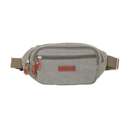 Banane Katana en Toile garnie Cuir de Vachette 6502 - Gris