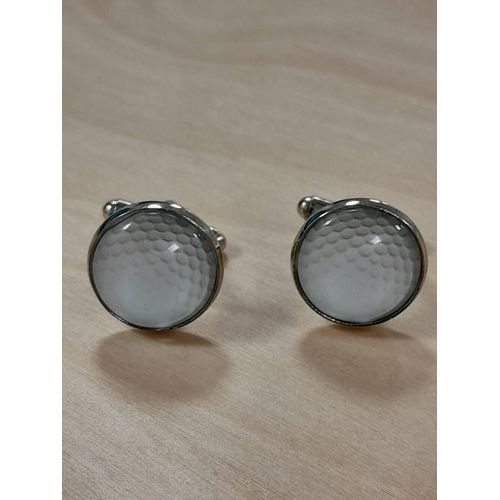 Boutons De Manchettes Avec Motif Balle De Golf De Couleur Argentée Et Blanche