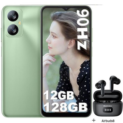 Téléphone Portable Débloqué Blackview A52 Pro 12Go+128Go 6.52" 5180mAh Android 13 Vert avec Écouteur Bluetooth Airbuds8(Noir)