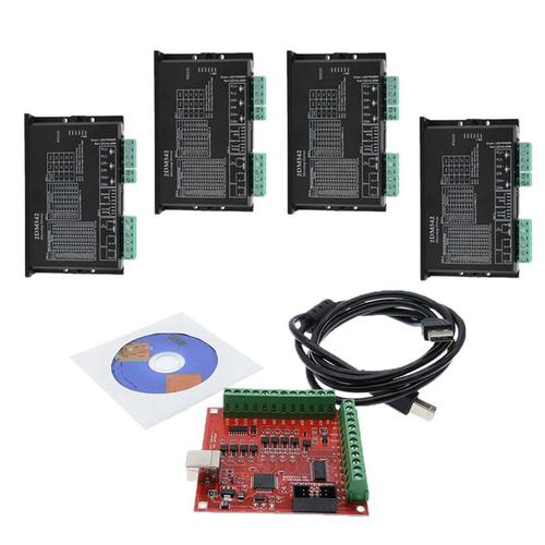 Kit De Système De Contrôle Cnc, Contrôleur De Mouvement De Pilote D'interface 1xred Breakout Board 4 Axes + 4x Pilote De Moteur Pas À Pas 2dm542