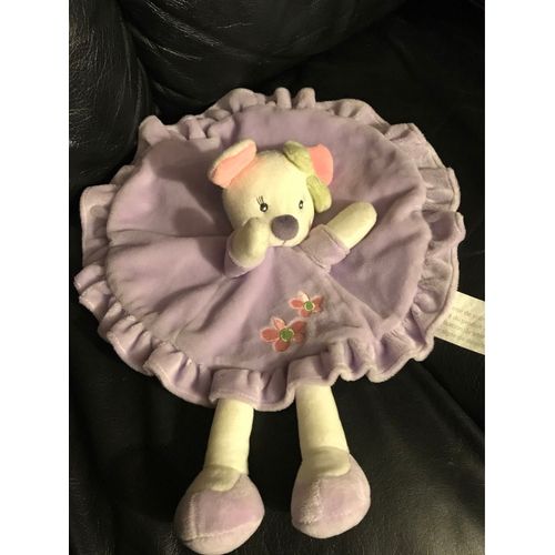 Doudou Plat Souris Mauve Violet Parme Rond Fleur Rose Noeud Vert Kimbaloo 30cm