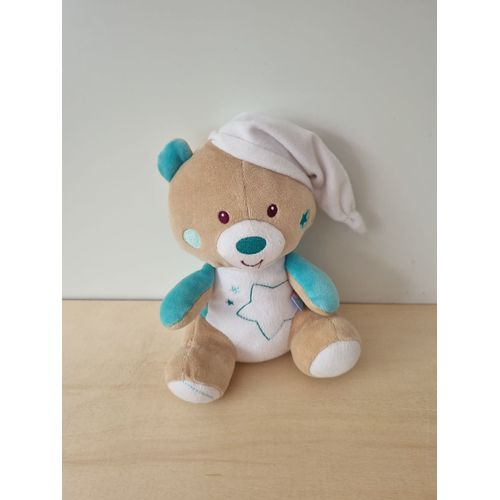 Doudou Ours Blanc Bleu Sucre D'orge