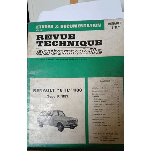 Revue Technique Automobile Renault 6 Tl 1100 Type R1181