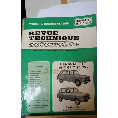 Revue Technique Automobile Renault 6 Et 6l 5 Cv Type R1180 Jusqu'à Fin De Fabrication