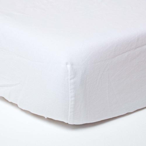 Drap-Housse Grand Bonnet En Lin Lavé Blanc - 150 X 200 Cm