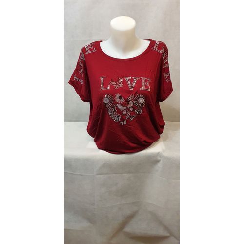 T-Shirt Rouge Strass Femme Zeva Paris Taille Unique