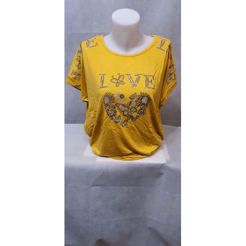 T-Shirt Jaune Strass Femme Zeva Paris Taille Unique