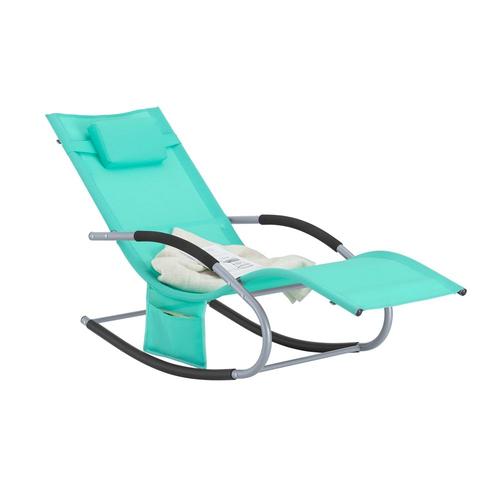 Sobuy Bain De Soleil Chaise Longue Fauteuil À Bascule Avec Appui-Tête Et Pochette Latérale Et Repose-Pieds Transat De Jardin Rocking Chair Confortable, Ogs28-Tb