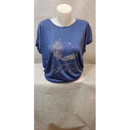 T-Shirt Bleu Ciel Strass Femme Zeva Paris Taille Unique