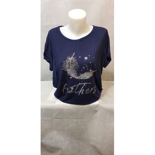 T-Shirt Bleu Marine Strass Femme Zeva Paris Taille Unique