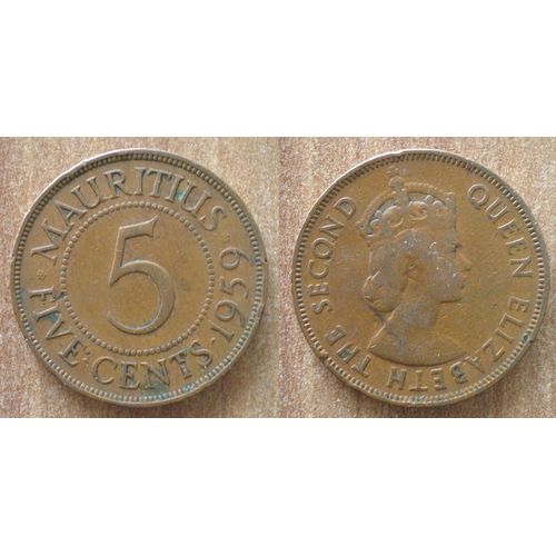 Maurice 5 Cents 1959 Roupie Roupies Piece Elizabeth 2