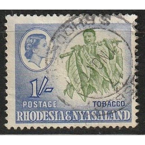 Timbre Oblitéré Rhodésie Et Nyasaland 1959 "Récolte Du Tabac" Et "Élizabeth Ii Du Royaume Uni" N°26