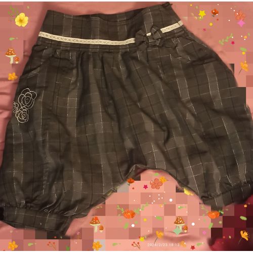 Short, 3 Ans 58 Cm Orchestra Jolie Gris A Carreaux, Bande Dentelle A La Ceinture Integre Petite Rose Brodée