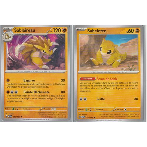 2 Cartes Pokémon Neuves - Sablaireau 028/165 Et Sabelette 027/165 - Ev3,5 151 Mew Sous Sleeves -