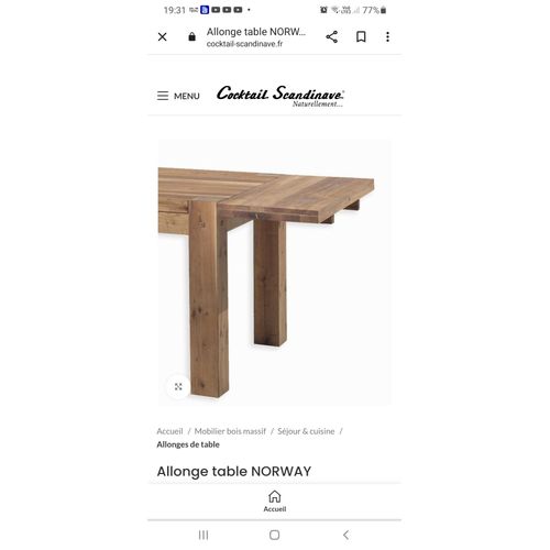 Table Chene Bois Massif + 2 Allonges