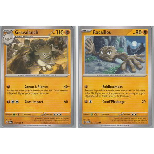 2 Cartes Pokémon Neuves - Gravalanch 075/165 Et Racaillou 074/165 - Ev3,5 151 Mew - Sous Sleeves -