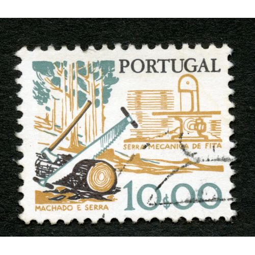 Timbre Oblitéré Portugal, Machado E Serra, Serra Mecanica De Fita, 10s00
