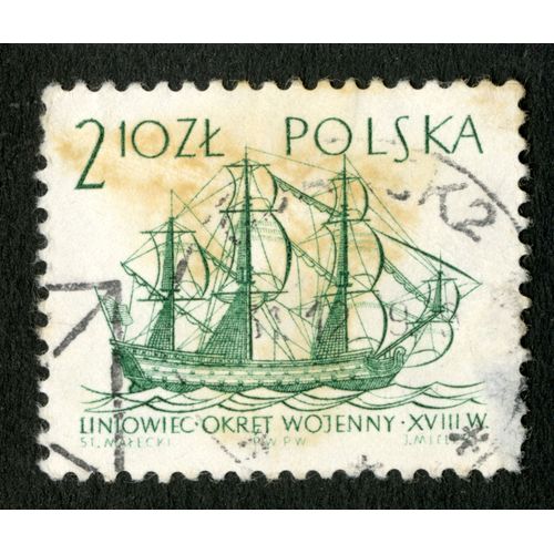 Timbre Oblitéré Polska, Liniowiec, Okret Wojenny, Xviii W., 2.10 Zl