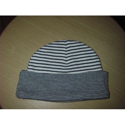 Bonnet Marin Bébé À Rebord Hema, Taille 1 ( 46 Cm ), Coloris Rayures Bleues Marines Et Blanches, 100% Coton.