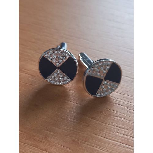 Boutons De Manchettes Avec Disque Bicolore Et Strass De Couleur Argent Et Bleu