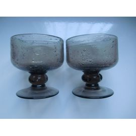 2 Coupes Sur Pied À Dessert En Verre Fumé À Bulles