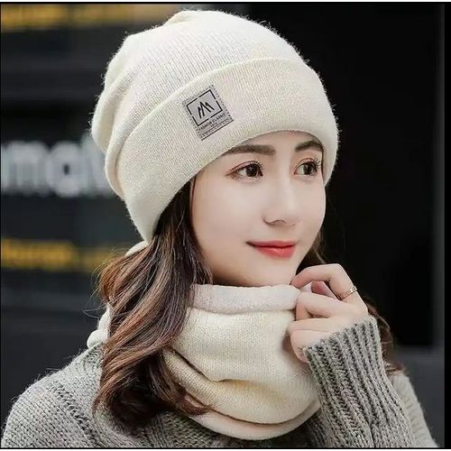 Bonnet Cache Cou- Femme Ensemble Echarpe Bonnet Femme D'hiver, Chapeau Tour De Cou Doublure Molleton Doux Cache Cou Épais Élastique Chauffe-Cou Bonnets, Bonnet Écharpe Ensemble