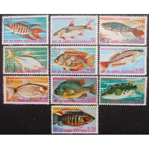 Guinne Equatoriale 10 Timbres Poissons Oblitérés