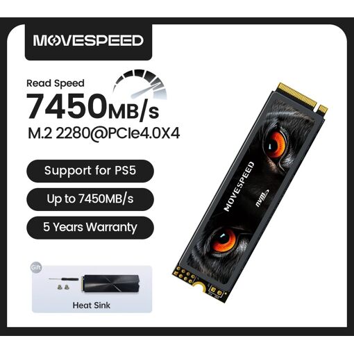 SSD 4To Movespeed 7450Mo/s PCIe 4.0 Nvme M.2 PC & PS5