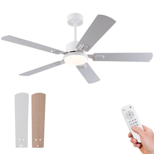 Ventilateur de Plafond avec Lumière et Telecommande,52"" Ventilateu...