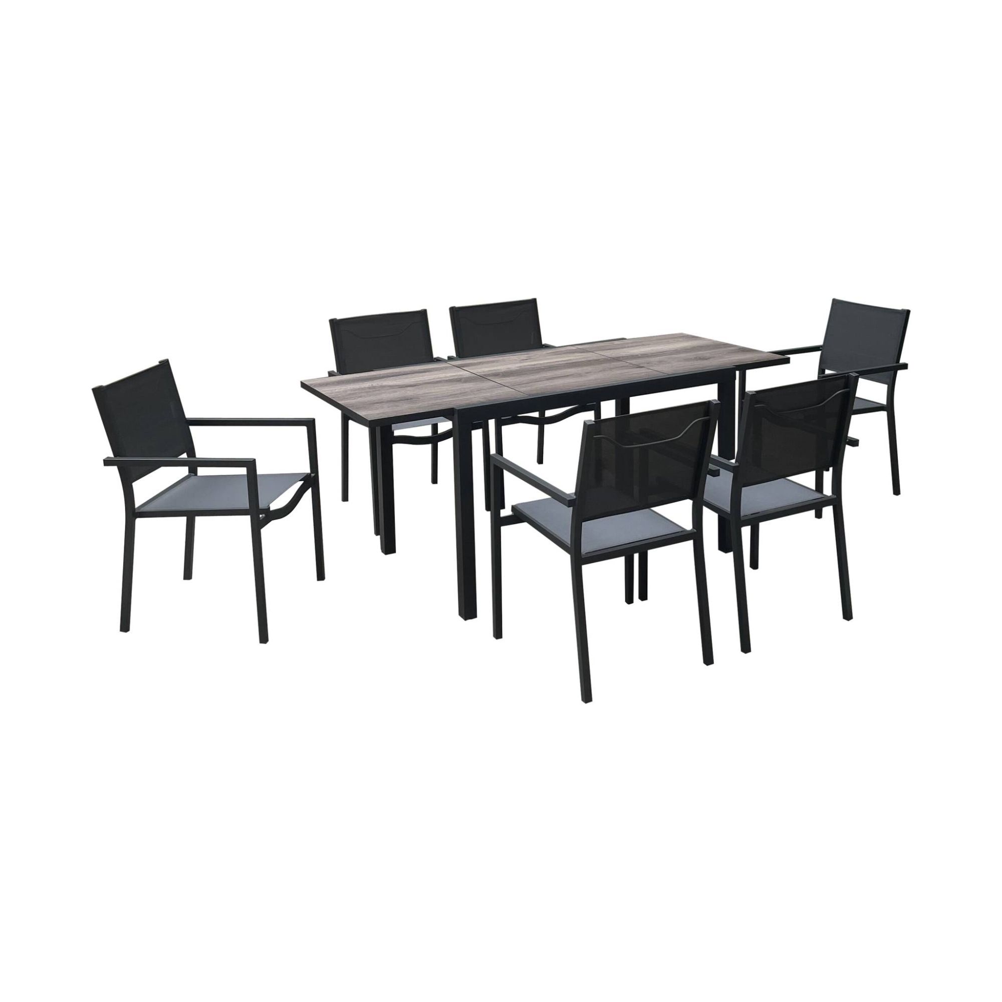 Table De Jardin Aluminium 120-180cm Avec 6 Chaises Empilables Aluminium Et Textilène