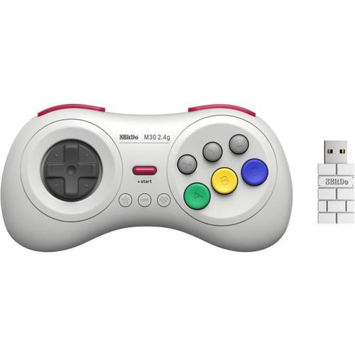 8bitdo Manette Sans Fils 8 Boutons, Couleur Blanche/White Compatible Sur Switch, Sega Genesis Mini & Mega Drive Mini