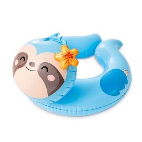 Bouee Tete Animal Paresseux 58x55cm, Enfant 3-6 Ans - Flotteur, Anneau Natation - Gonflable Piscine, Eau, Plage - Set Jeu + Carte Animaux