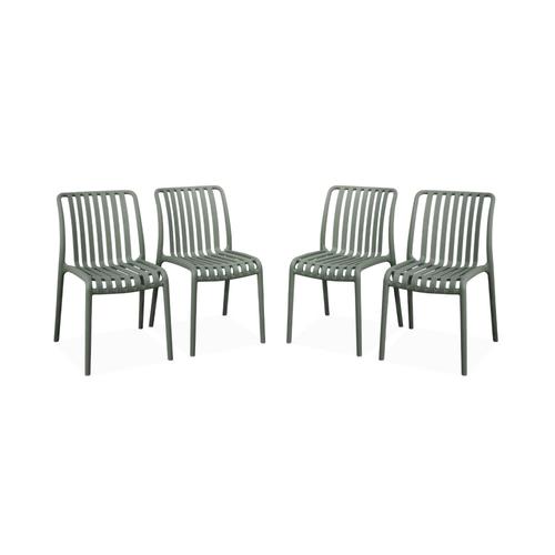 Lot De 4 Chaises De Jardin En Plastique Vert De Gris Empilables Déjà Montées