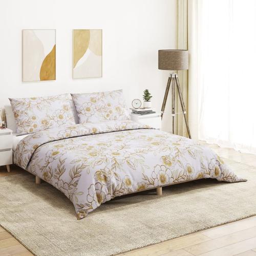 Vidaxl Ensemble De Housse De Couette Blanc Et Marron 200x200 Cm Coton