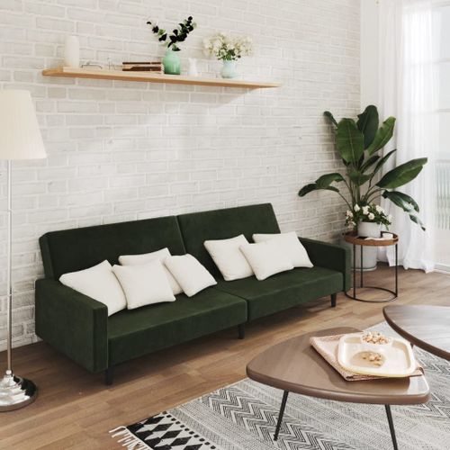 Vidaxl Canapé-Lit À 2 Places Vert Foncé Velours