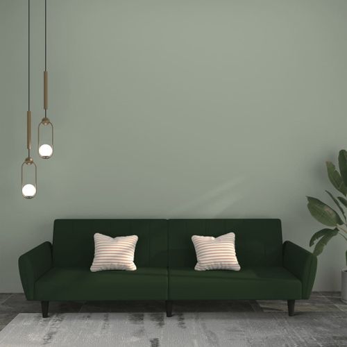 Vidaxl Canapé-Lit À 2 Places Vert Foncé Velours