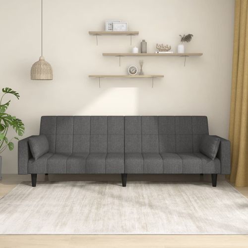 Vidaxl Canapé-Lit À 2 Places Avec Deux Oreillers Gris Foncé Tissu
