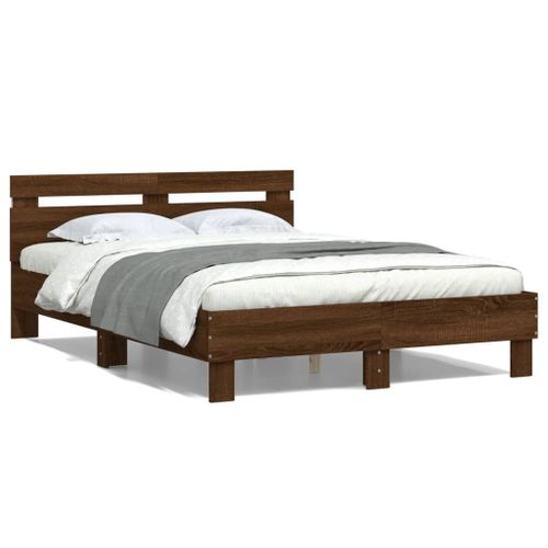 Vidaxl Cadre De Lit Avec Tête De Lit Et Led Chêne Marron 120x200 Cm