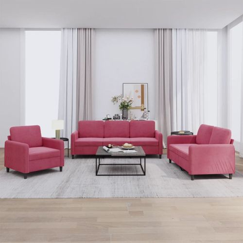 Vidaxl Ensemble De Canapés 3 Pcs Rouge Bordeaux Velours