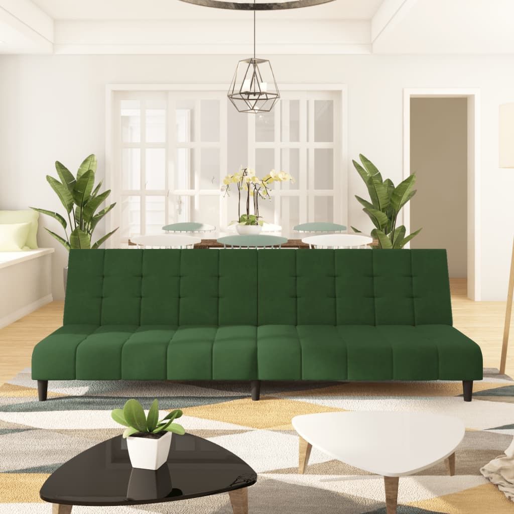 Vidaxl Canapé-Lit À 2 Places Vert Foncé Velours