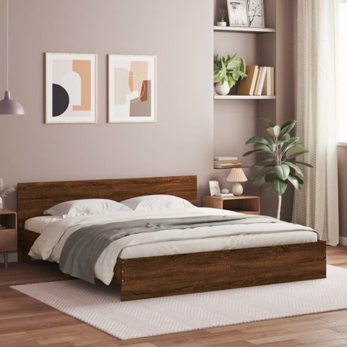 Vidaxl Cadre De Lit Avec Tête De Lit Chêne Marron 180x200 Cm