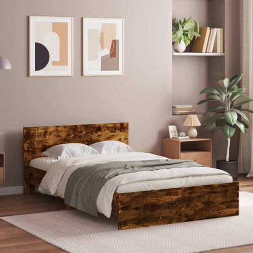 Vidaxl Cadre De Lit Avec Tête De Lit Chêne Fumé 120x200 Cm