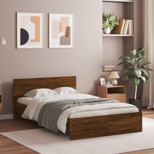 Vidaxl Cadre De Lit Avec Tête De Lit Chêne Marron 120x200 Cm