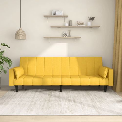 Vidaxl Canapé-Lit À 2 Places Avec Deux Oreillers Jaune Tissu