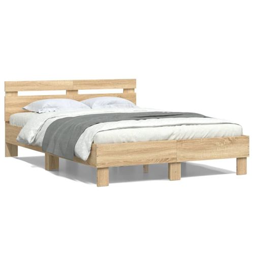 Vidaxl Cadre De Lit Avec Tête De Lit Et Led Chêne Sonoma 120x200 Cm
