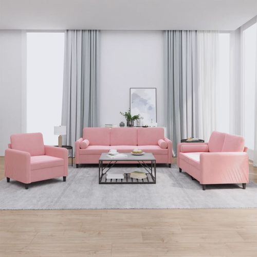 Vidaxl Ensemble De Canapés 3 Pcs Avec Coussins Rose Velours