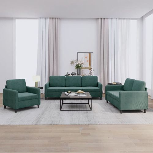 Vidaxl Ensemble De Canapés 3 Pcs Vert Foncé Velours